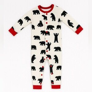 Little Blue house Bear Print One Piece Pajama - Black and Red